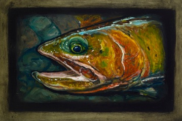 Cutthroat Trout IV, Lamar Valley, Yellowstone Park, 6" x 8.75", Oils on Plaster Panel
